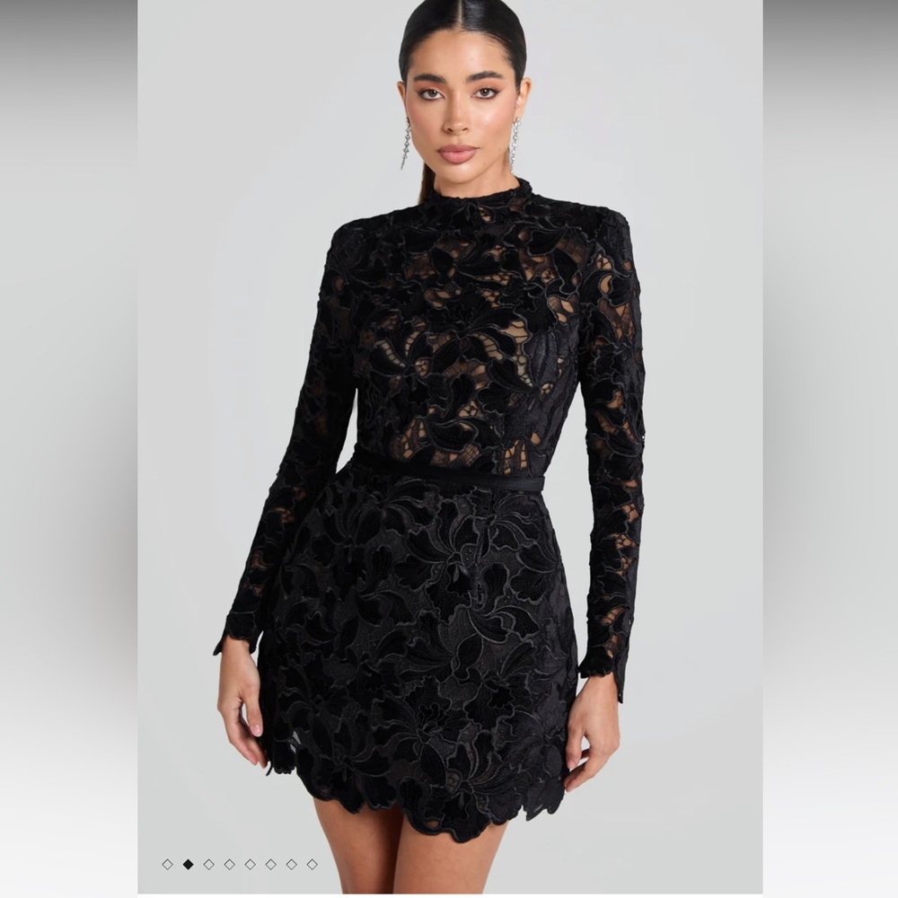 new Nadine Merabi Lydia black lace velvet overlay mini dress
